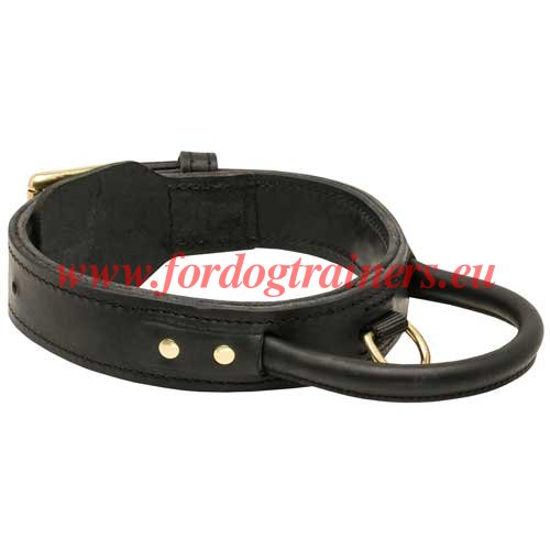 2 Ply Leather Agitation Dog Collar with Handle Black